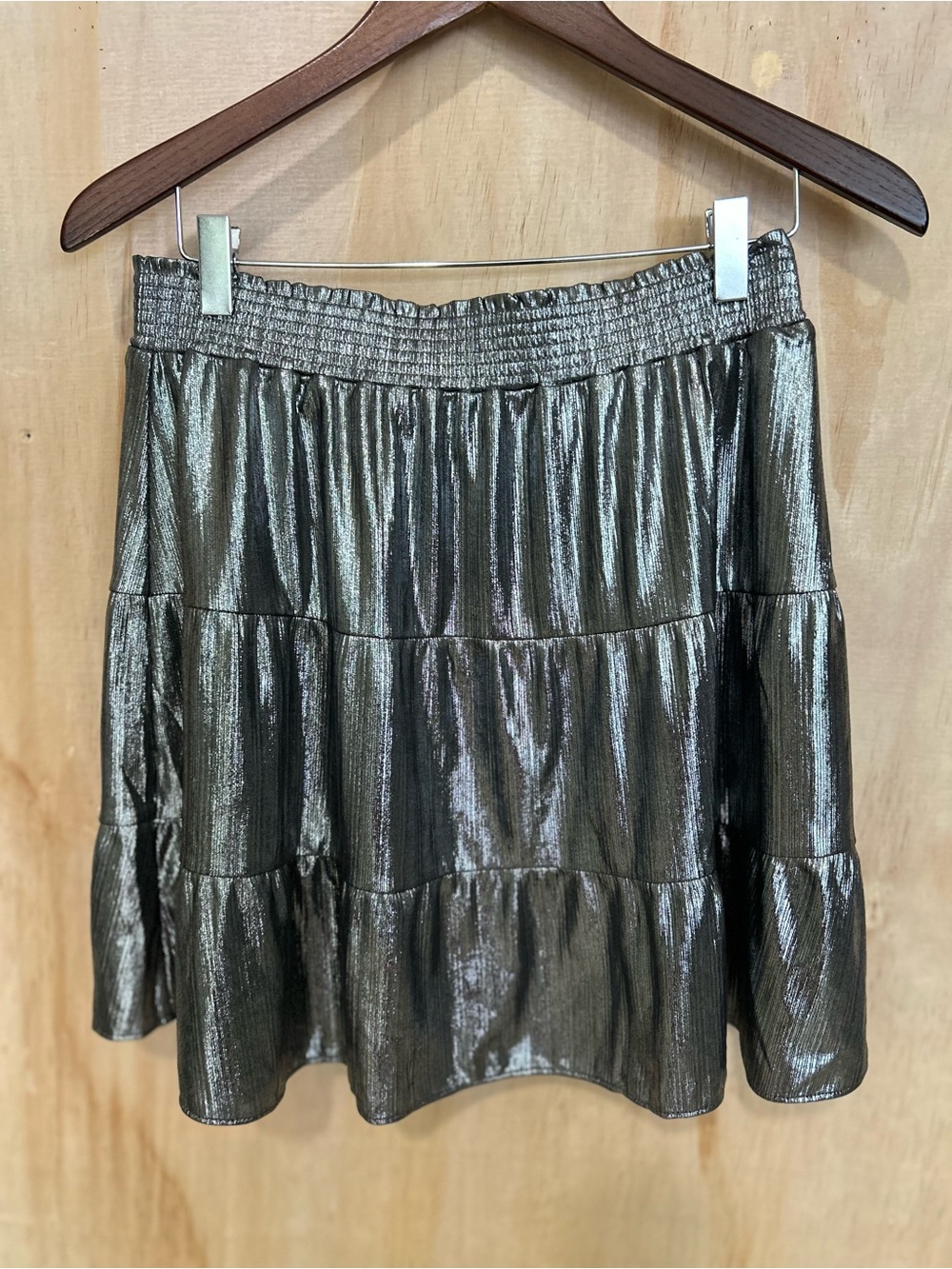 LOFT Metallic Silver-Black Tiered Mini Skirt